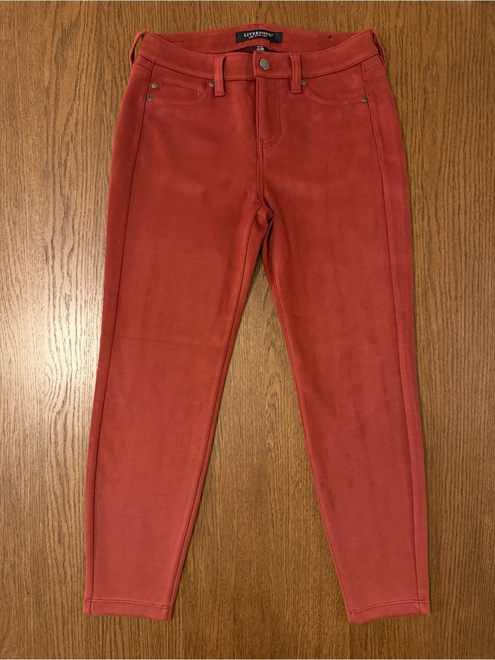 Liverpool Womens Rust-Red Faux Suede Skinny Jeans